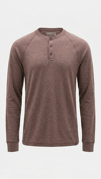 Cloud Long Sleeve Henley Shirt- Brown Woods Heather