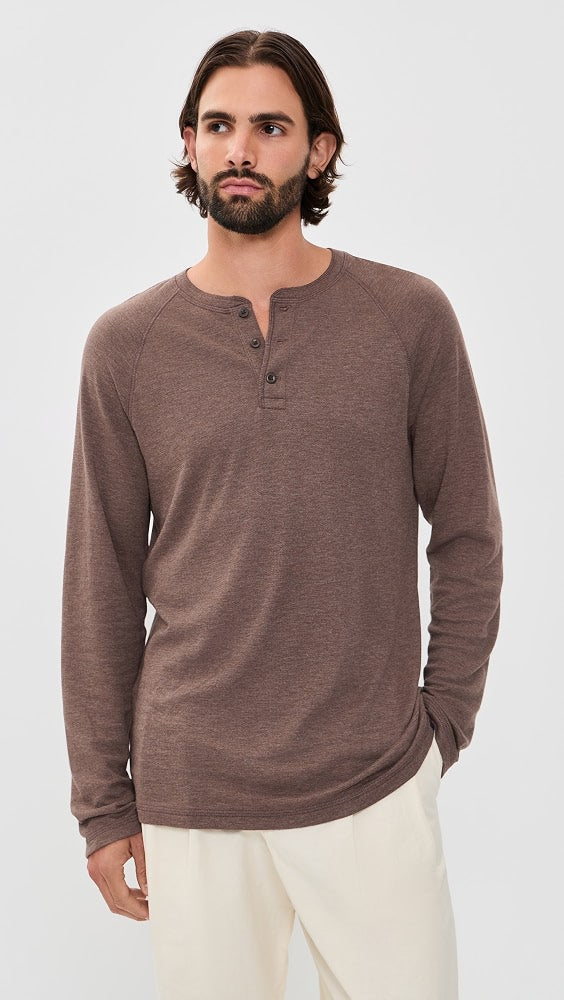 Cloud Long Sleeve Henley Shirt- Brown Woods Heather