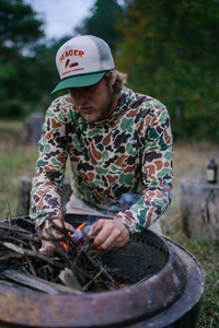 Gone Huntin' Hat- Cream/Green