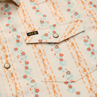 H Bar B Snapshirt- Hibiscus Ribbon/Riverbed Oxford