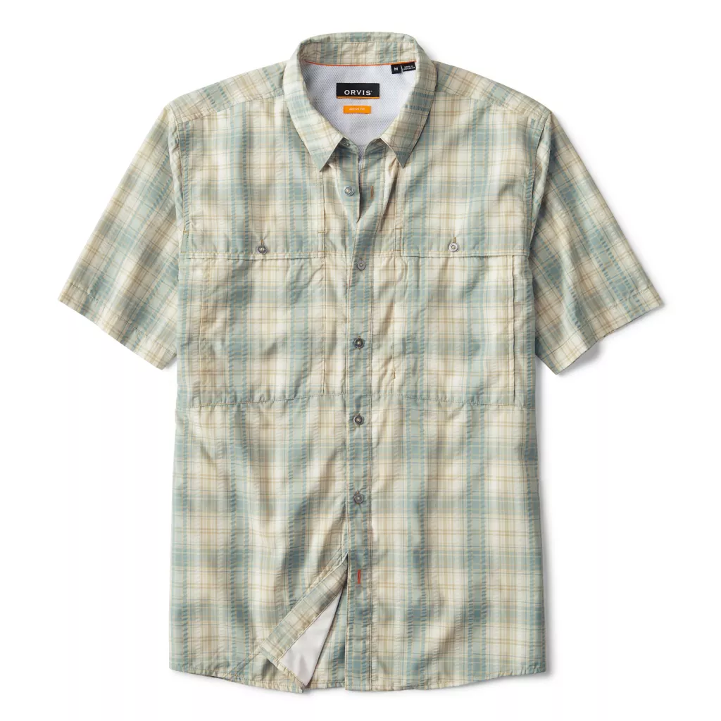 Open Air Caster Plaid Short Sleeve Shirt- Mineral Blue/White