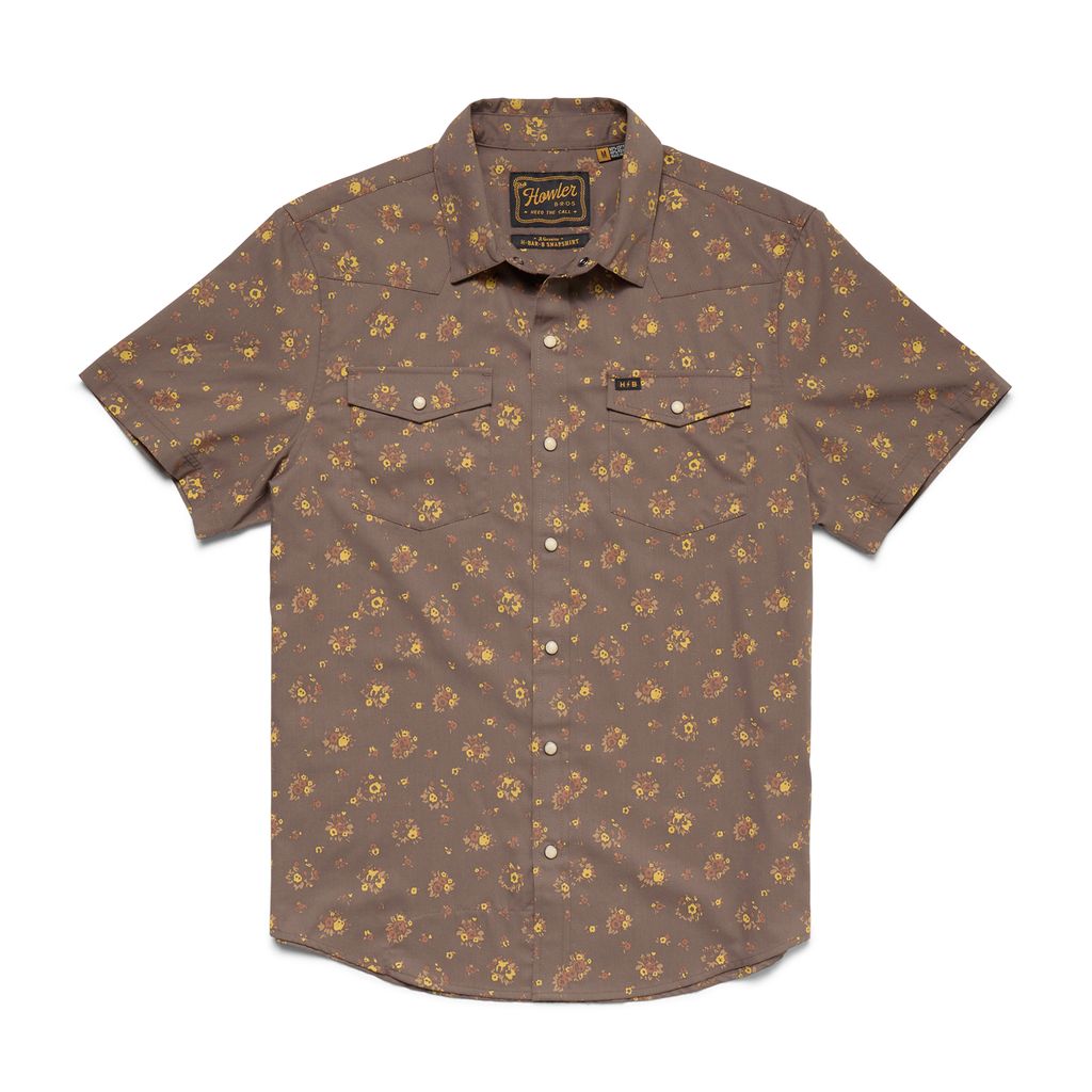 H Bar B Short Sleeve Snapshirt- Bouquets: Morel