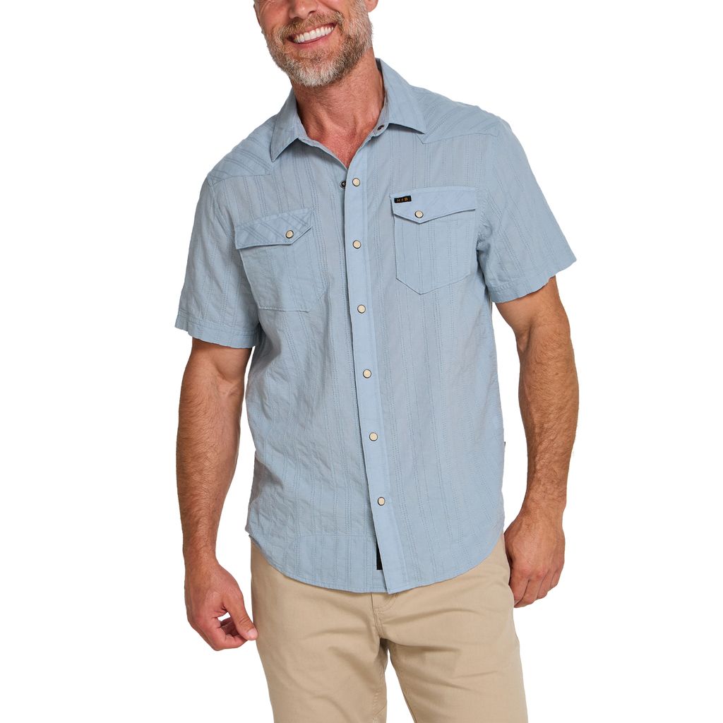 H Bar B Snapshirt- Eyelet Stripe Sky Blue