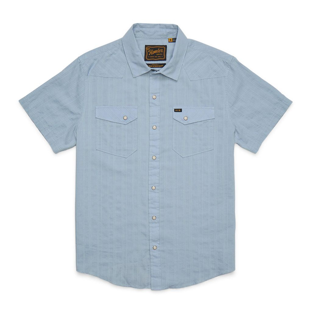 H Bar B Snapshirt- Eyelet Stripe Sky Blue