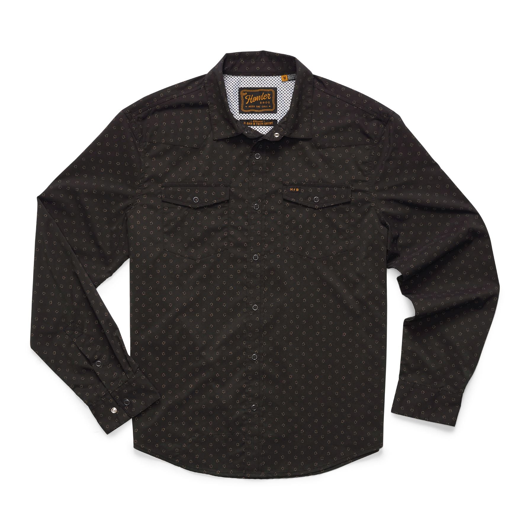 H Bar B Tech Long Sleeve Shirt- Little Puddles/Antique Black