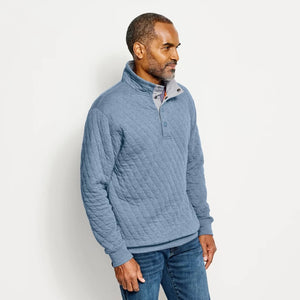 Quilted Snap Sweatshirt- Dusty Blue