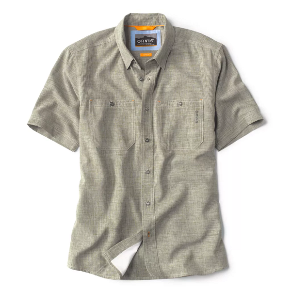 Orvis, Shirts, Orvis Mens Short Sleeve Beige Woven Tech Shirt Button  Front Fishing Sz L