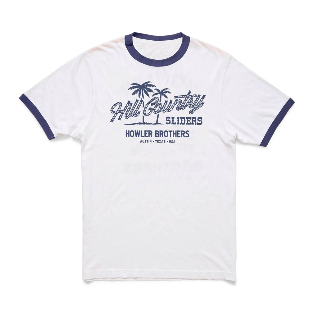 Hill Country Beach Sliders Ringer T-Shirt- Vintage White