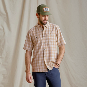 Tech Chambray Plaid Short Sleeve Work Shirt- Snow/Shitake