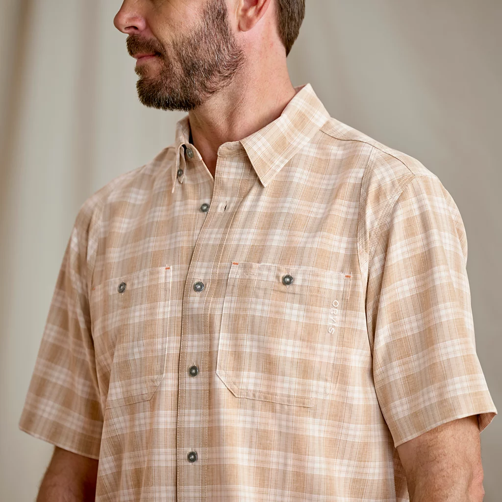 Tech Chambray Plaid Short Sleeve Work Shirt- Snow/Shitake