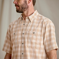 Tech Chambray Plaid Short Sleeve Work Shirt- Snow/Shitake