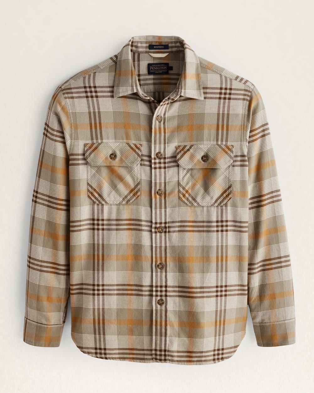 Burnside Flannel Shirt- Tan/Brown/Grey Plaid