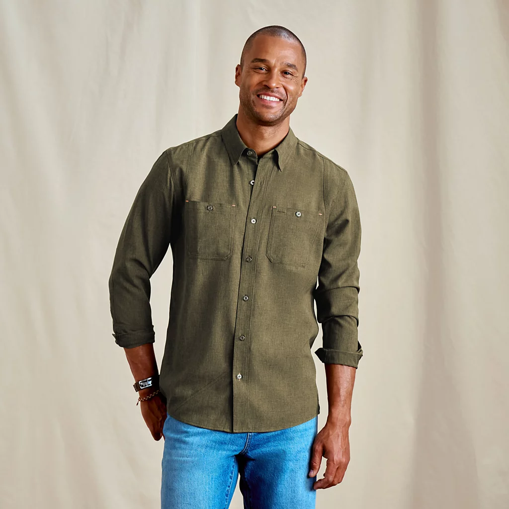 Tech Chambray Long Sleeve Work Shirt- Deep Tarragon