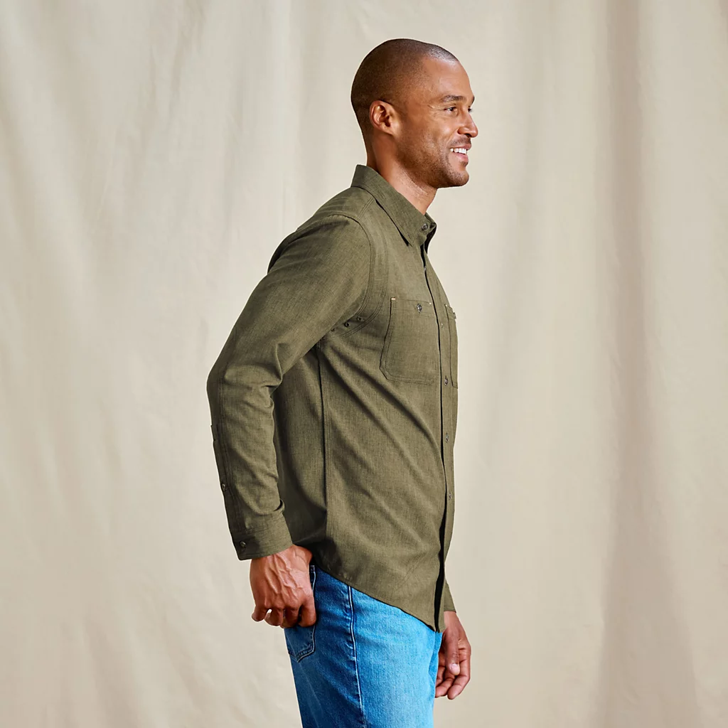 Tech Chambray Long Sleeve Work Shirt- Deep Tarragon
