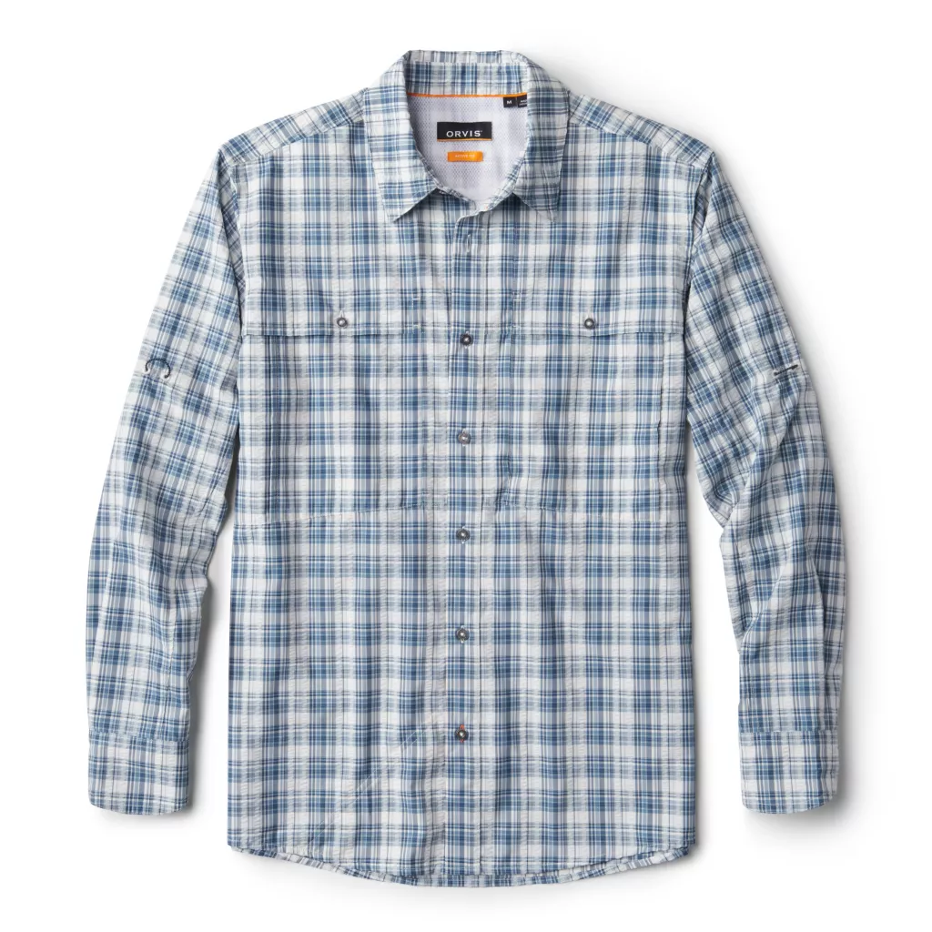 Open Air Caster Plaid Long Sleeve- True Navy/White