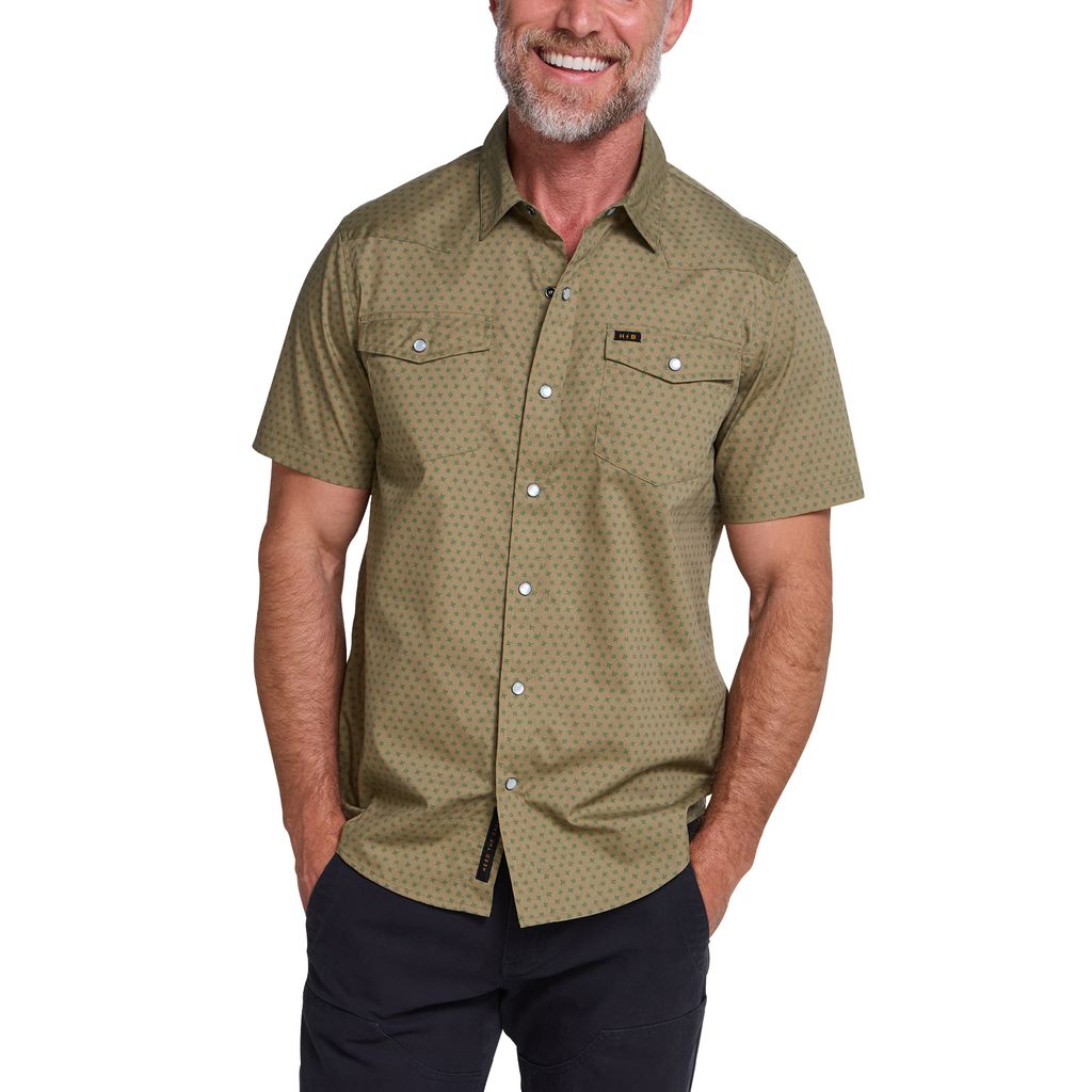 H Bar B Short Sleeve Snapshirt- Lockhart Floral: Olive