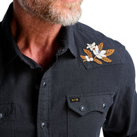 Crosscut Deluxe Long Sleeve Shirt- Orange Blossoms Antique Black