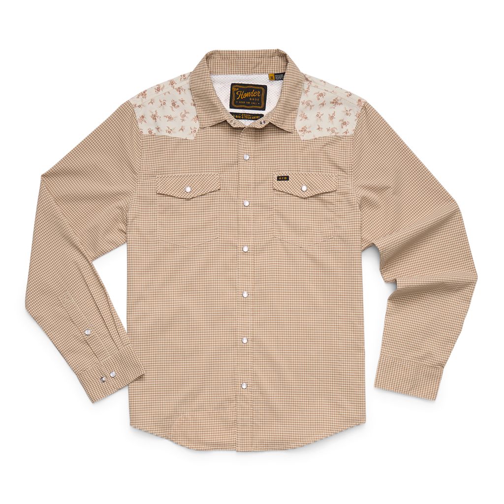 H Bar B Tech Long Sleeve Shirt- Rancher Floral Brown Rice