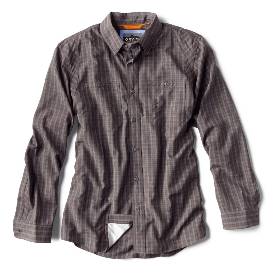 Tech Chambray Plaid Long Sleeve Shirt- Black