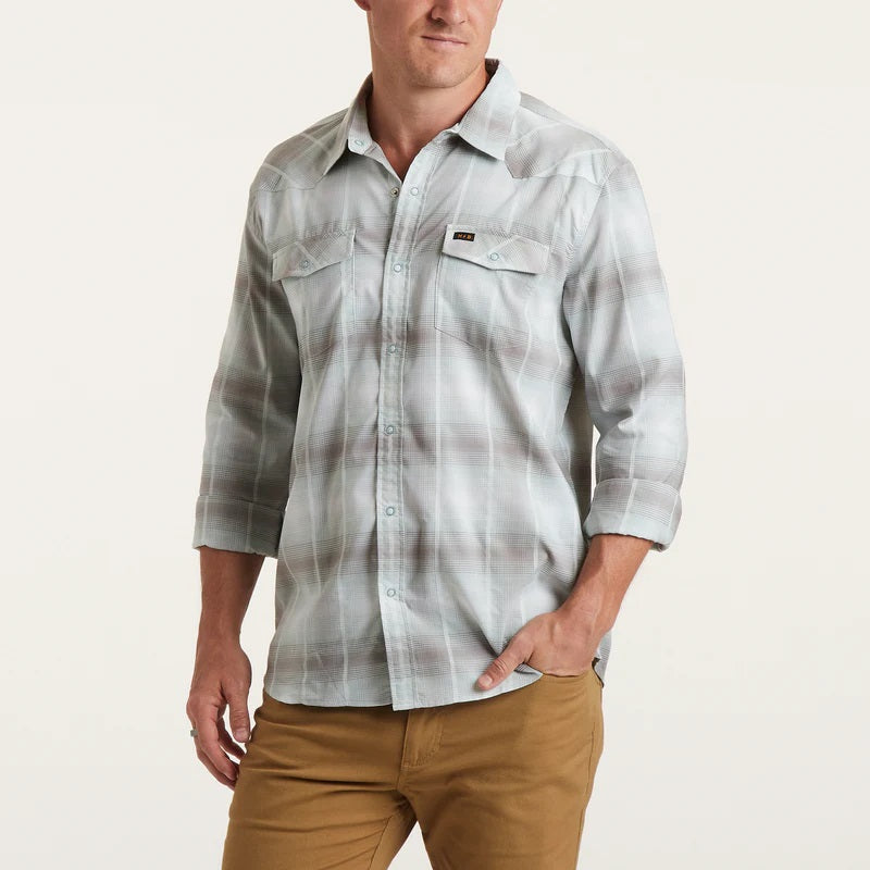 H Bar B Tech Long Sleeve- Hombre Plaid- Bonefish Gray