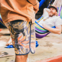 Stretch Bruja Boardshorts- Abstract Savannah: Petrol