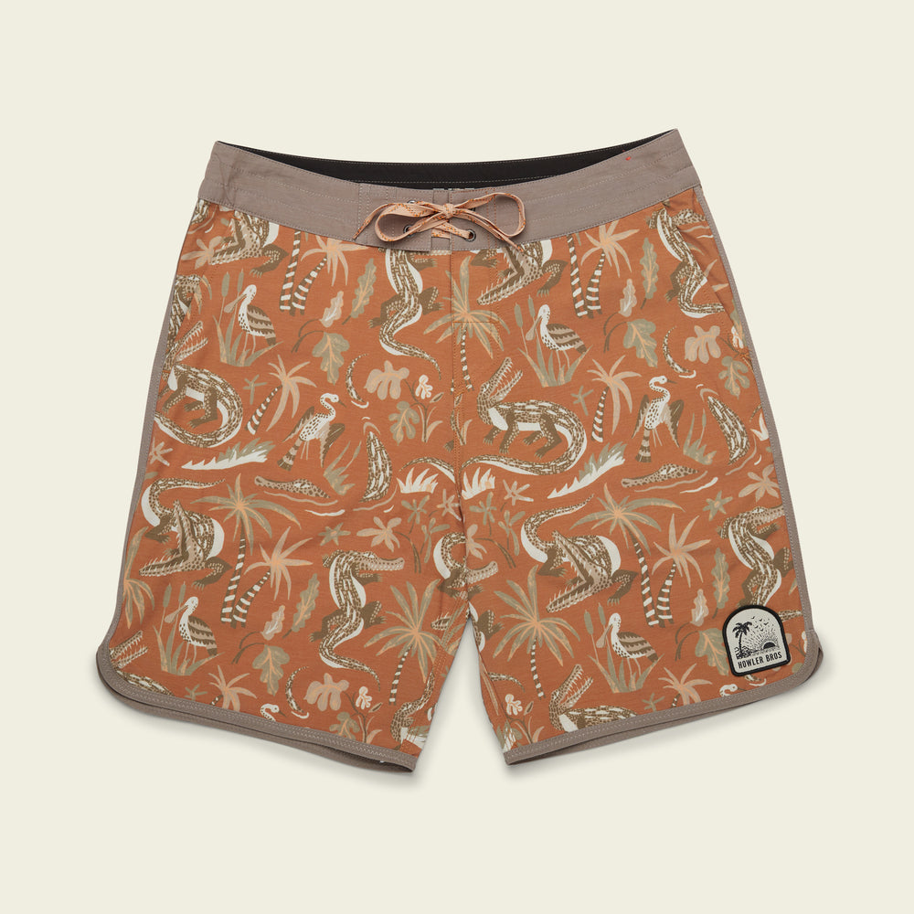 Stretch Bruja Boardshorts- Lazy Gators: Adobe