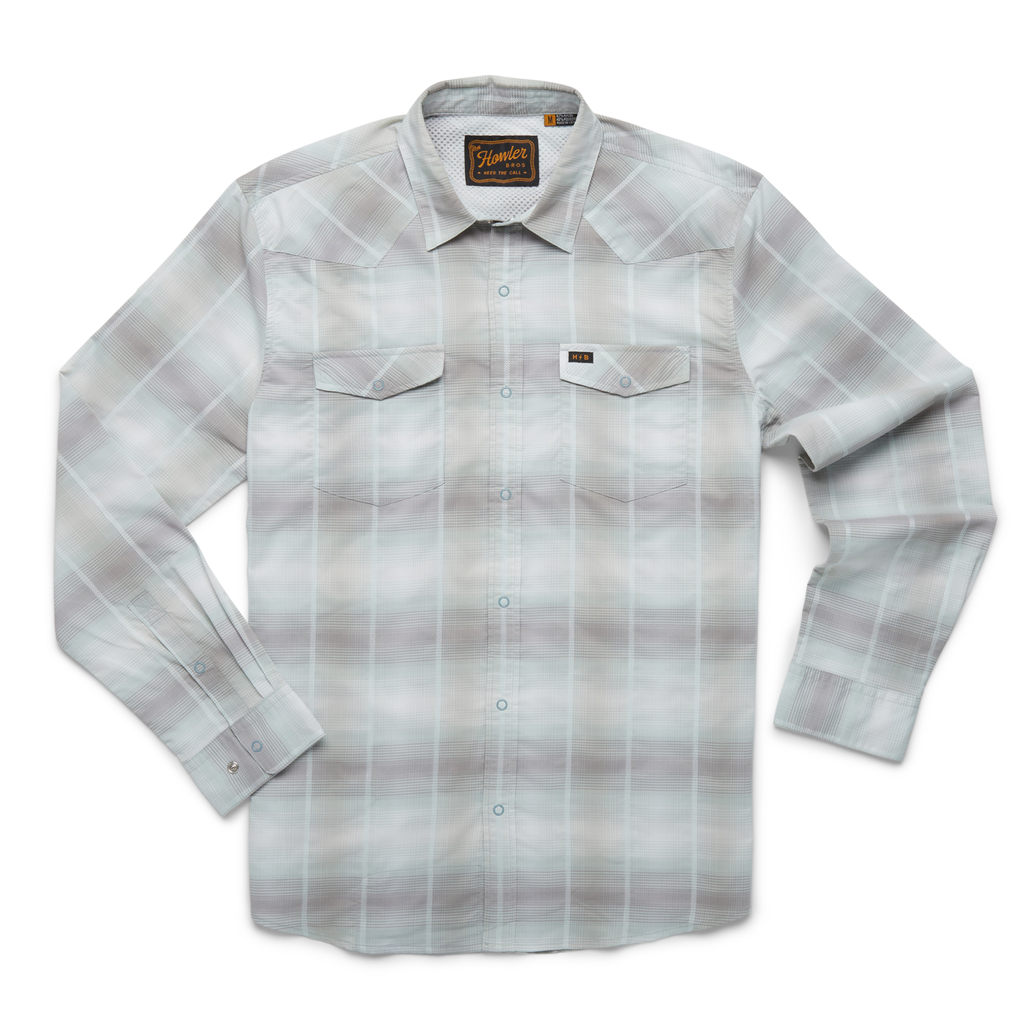 H Bar B Tech Long Sleeve- Hombre Plaid- Bonefish Gray