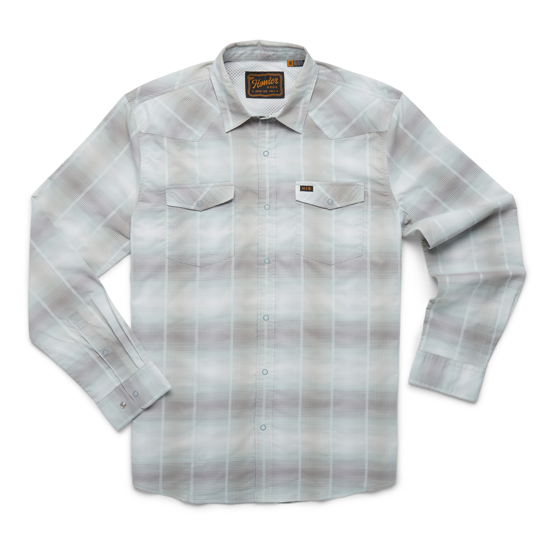 H Bar B Tech Long Sleeve- Hombre Plaid- Bonefish Gray