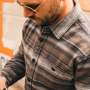 Rodanthe Flannel: Skyline Stripe- Sangria