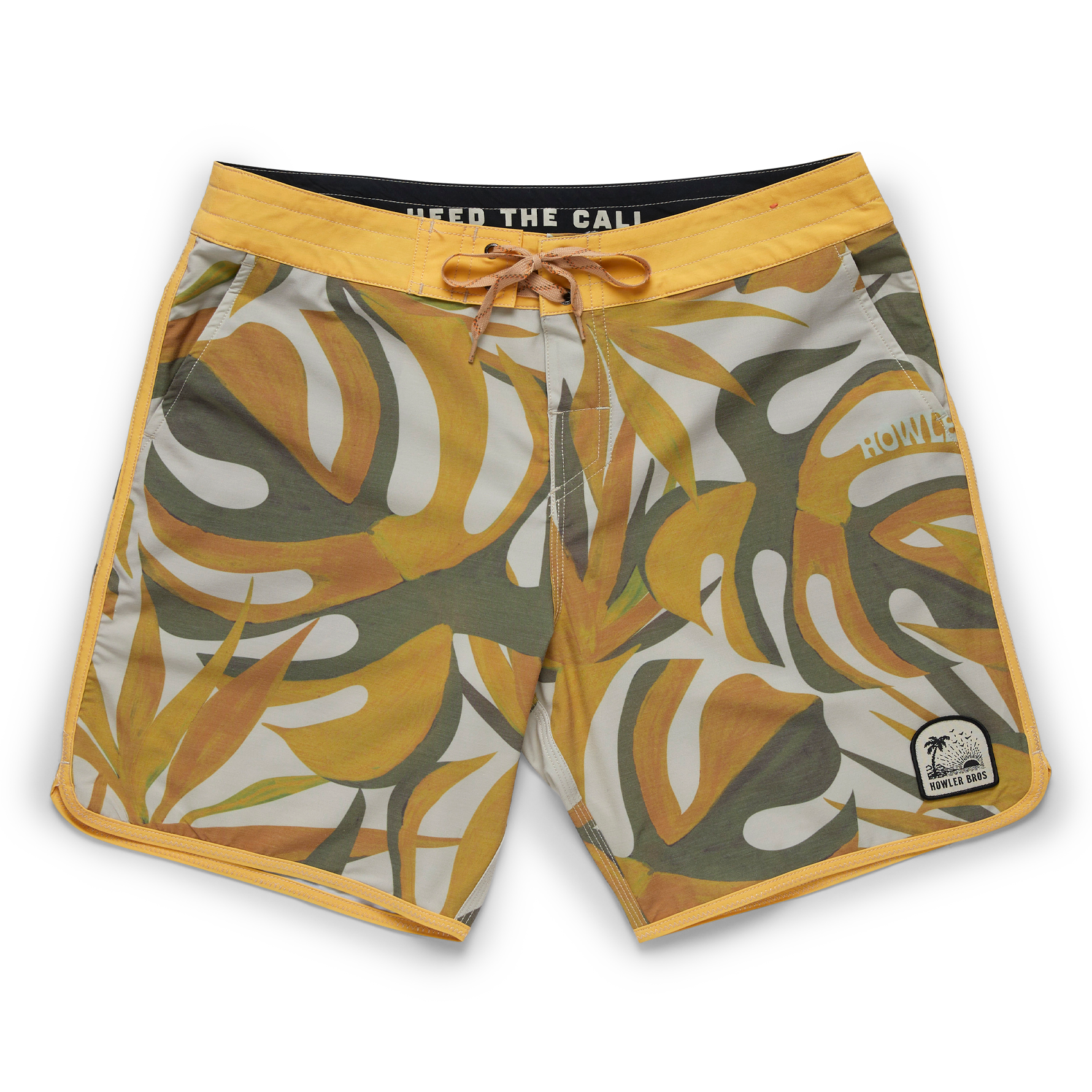 Stretch Bruja Boardshorts: Monstera Mash- Citron